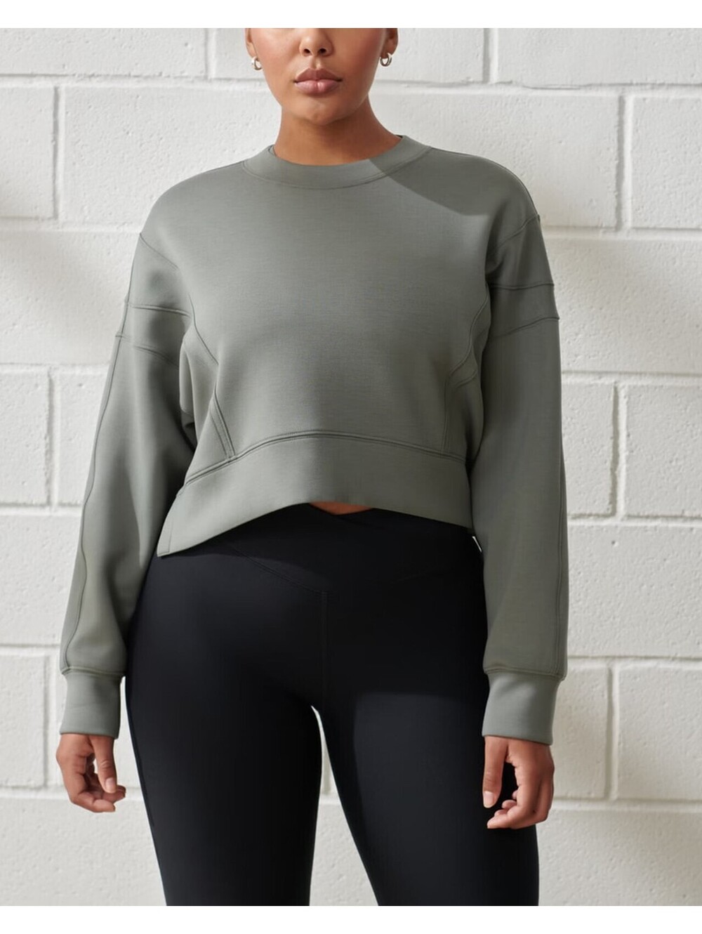 Abercrombie YPB neoKNIT Olive V Neck Mini Crew Sweatshirt XS